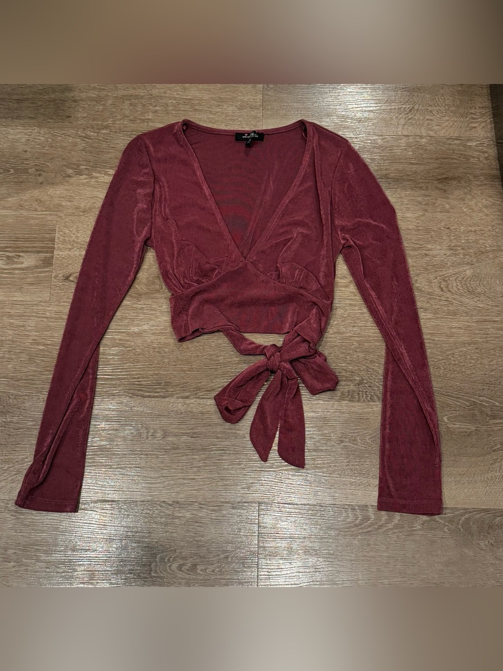 Women's Burgundy Tie-Waist Wrap Blouse